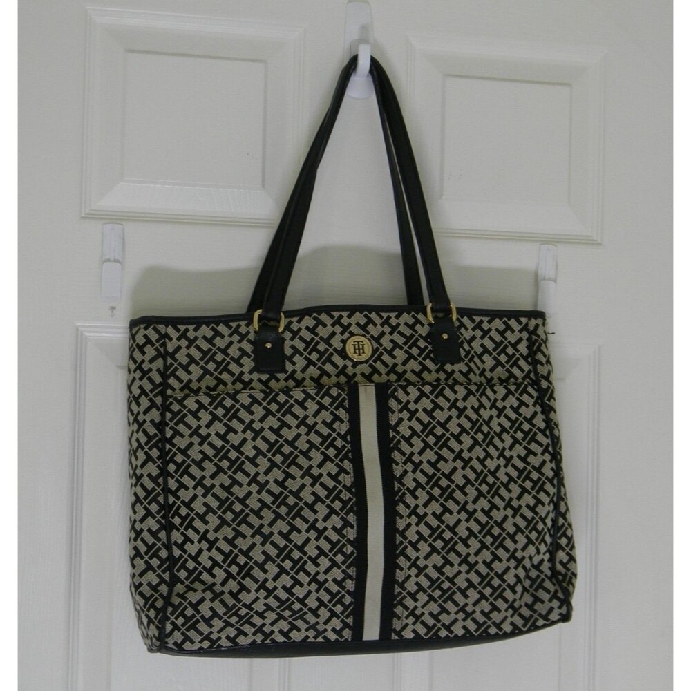 Vintage Tommy Hilfiger Carry All Tote Purse Bag Large Monogram Laptop